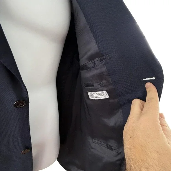 Ermenegildo Zegna Suit Jacket Mens 44 Navy Blue 100% Trofeo Wool 2 Blazer Italy